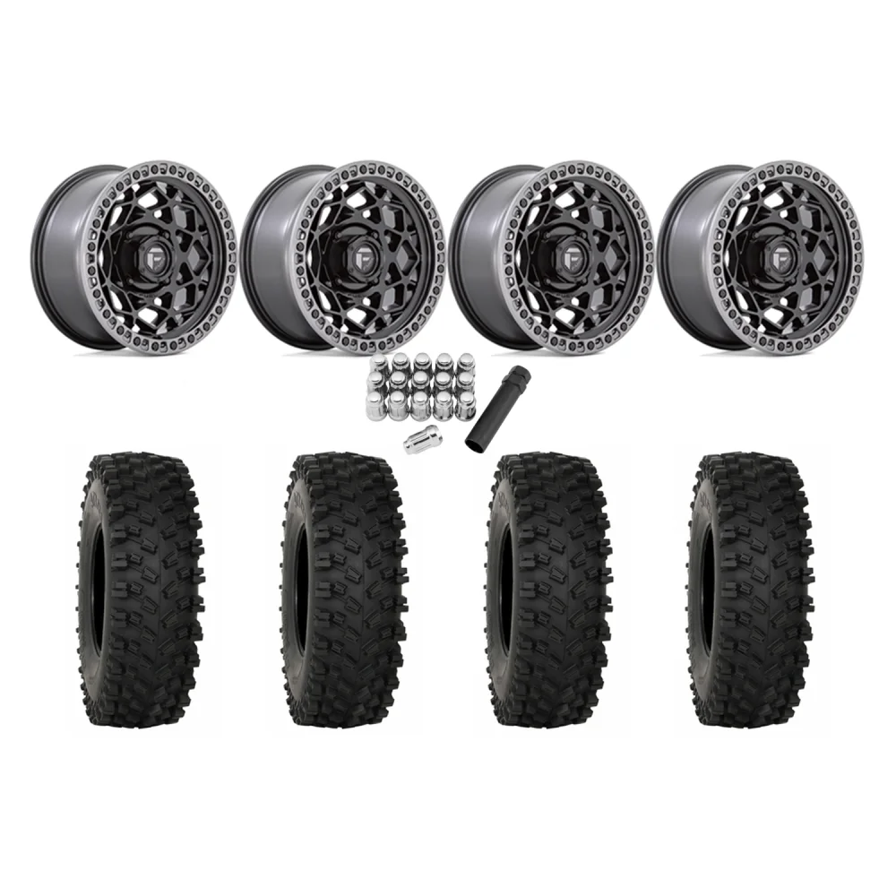 System 3 ATX470 35x10-15 Tires on Fuel Unit Matte Black Wheels, complete kit