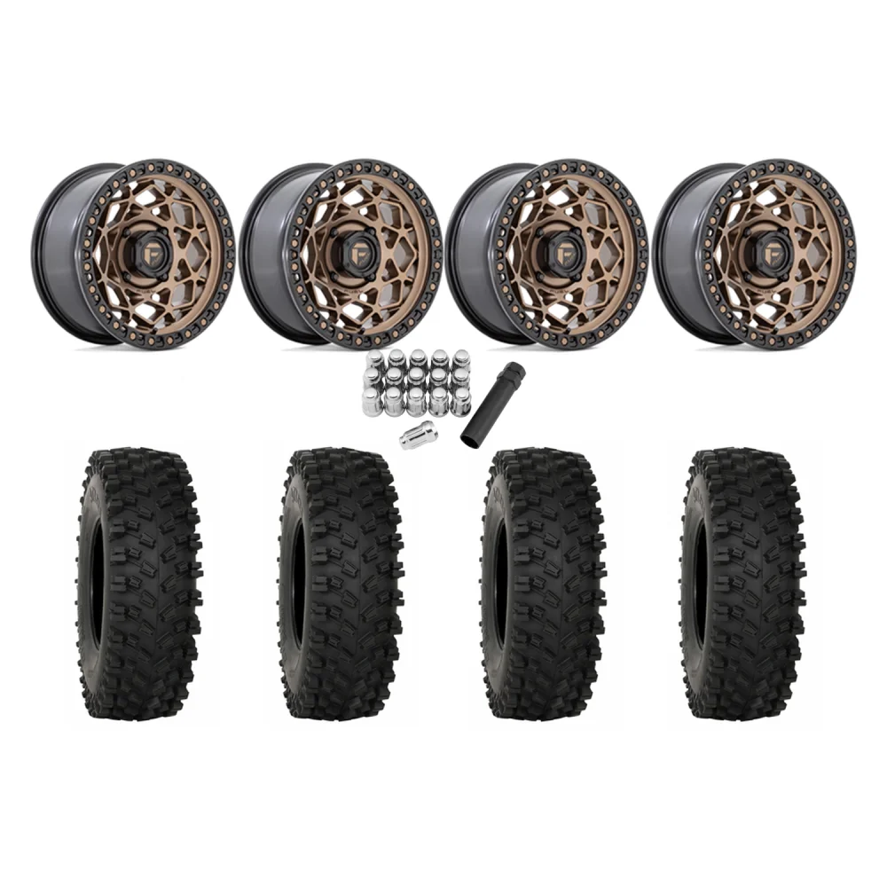System 3 ATX470 35x10-15 Tires on Fuel Unit Matte Bronze Wheels, complete kit