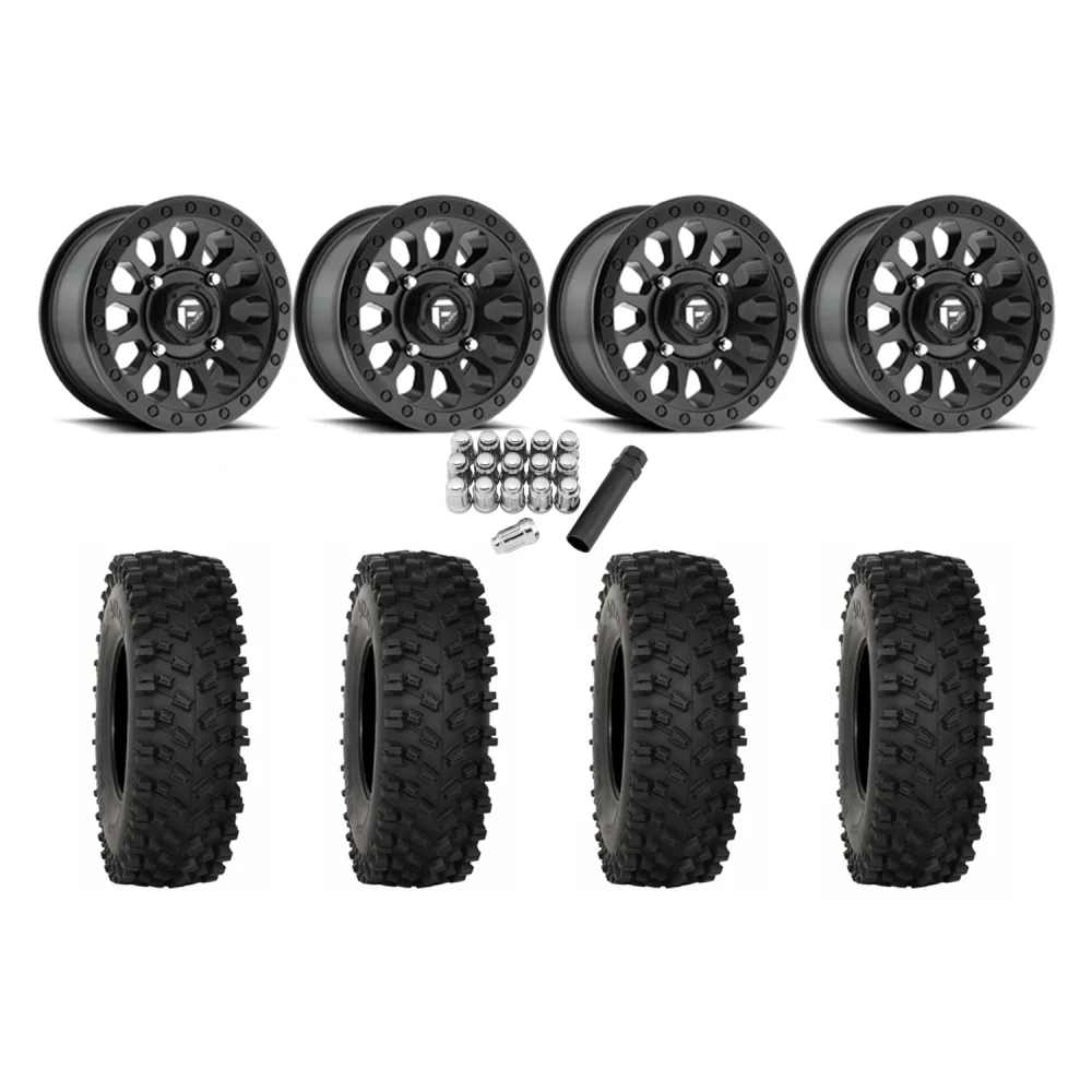 System 3 ATX470 30x10-14 Tires on Fuel Vector Matte Black Wheels, complete kit