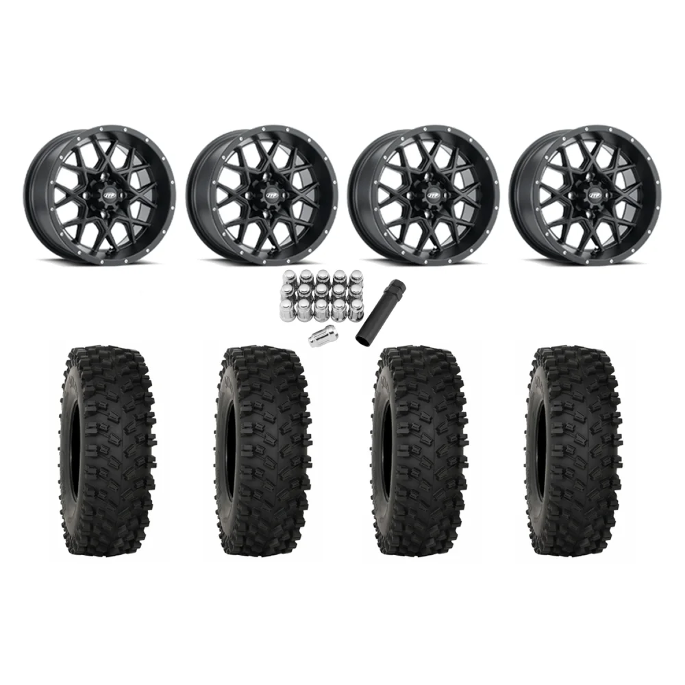 System 3 ATX470 35x10-15 Tires on ITP Hurricane Satin Black Wheels, complete kit