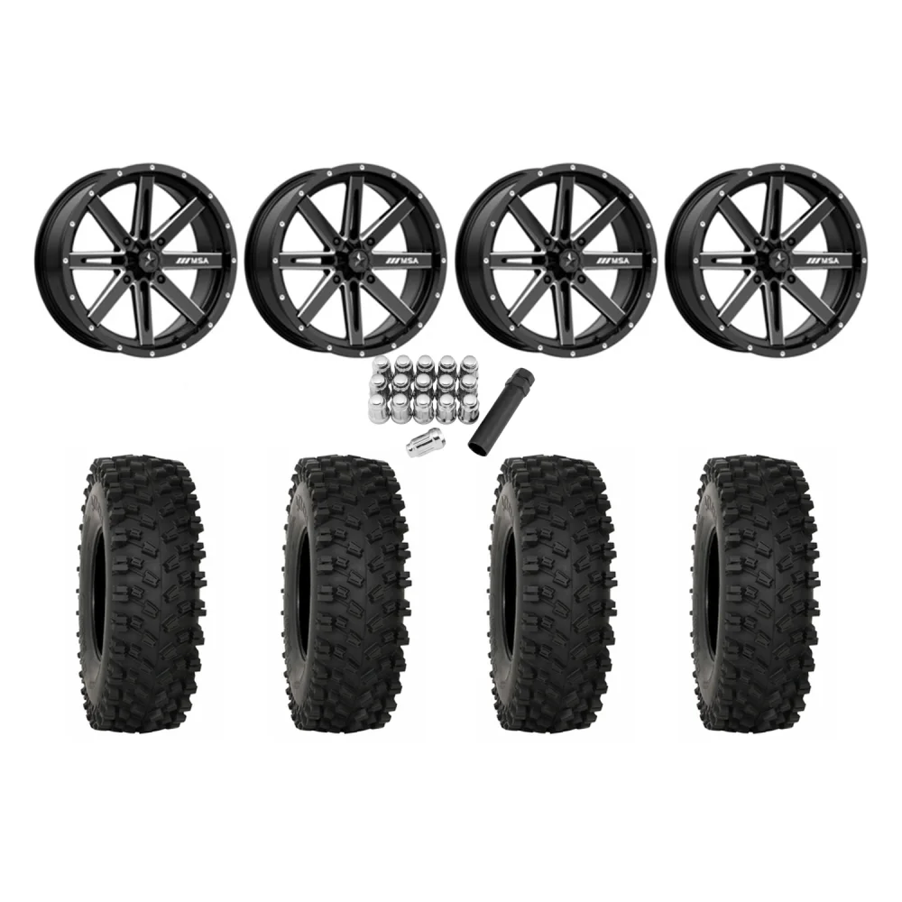 System 3 ATX470 28x10-14 Tires on MSA M41 Boxer Wheels, complete kit