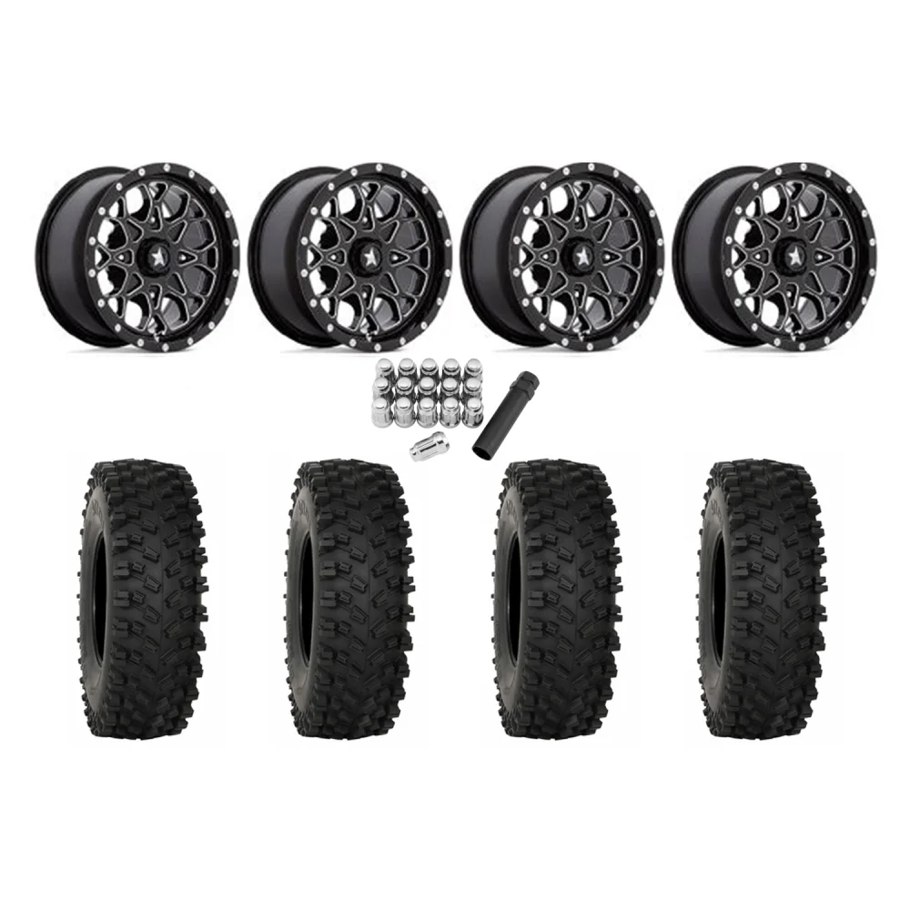 System 3 ATX470 35x10-15 Tires on MSA M45 Portal Gloss Black Milled Wheels, complete kit