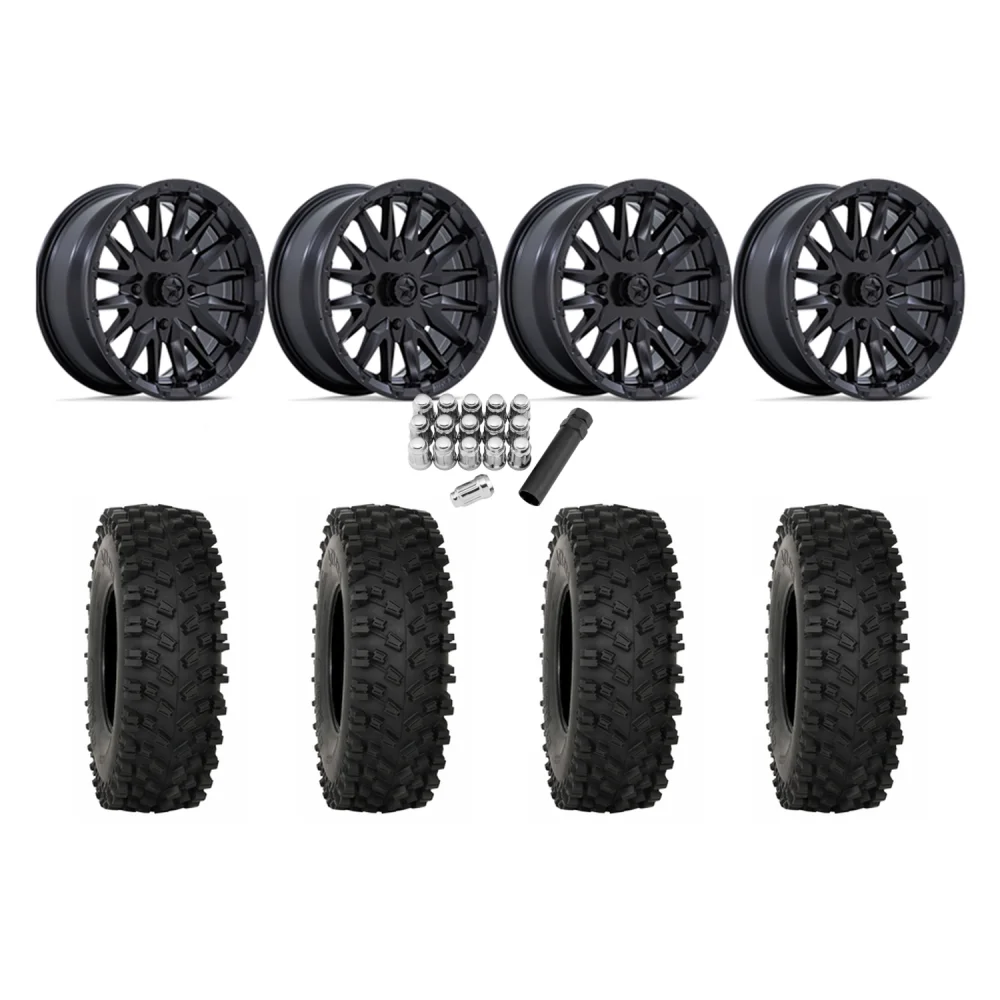 System 3 ATX470 28x10-14 Tires on MSA M49 Creed Matte Black Wheels, complete kit