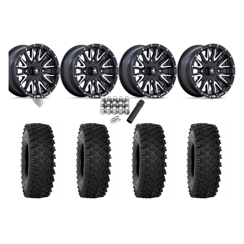 System 3 ATX470 30x10-14 Tires on MSA M49 Creed Matte Black & Machined Wheels, complete kit