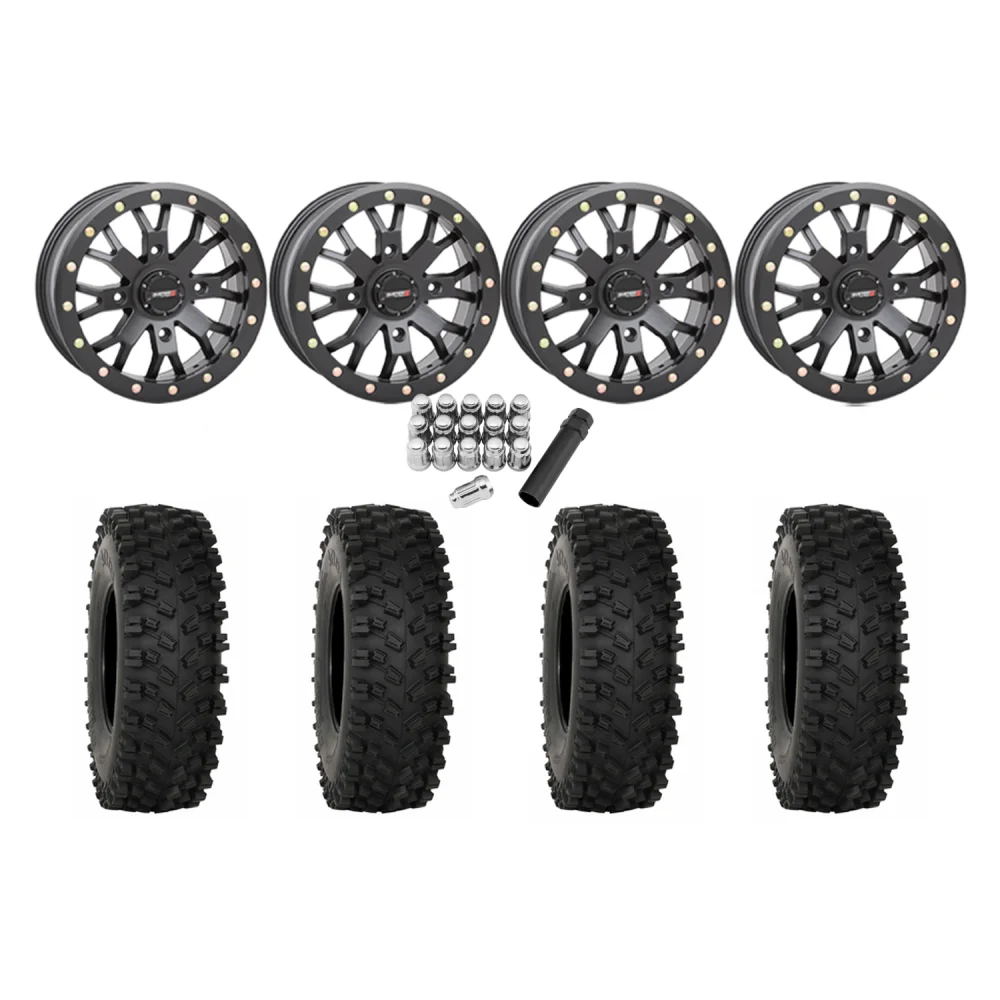 System 3 ATX470 28x10-14 Tires on SB-4 Matte Black Beadlock Wheels, complete kit