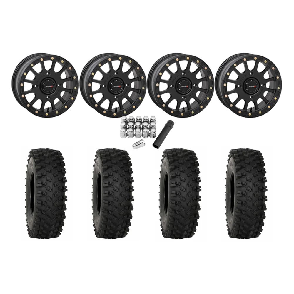System 3 ATX470 33x10-15 Tires on SB-5 Matte Black Beadlock Wheels, complete kit