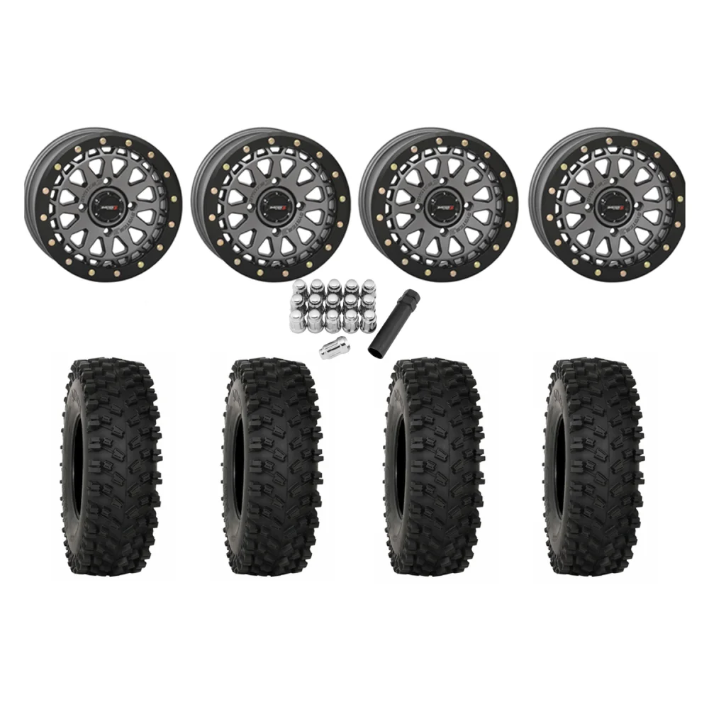 System 3 ATX470 33x10-15 Tires on SB-6 Gunmetal Grey Beadlock Wheels, complete kit