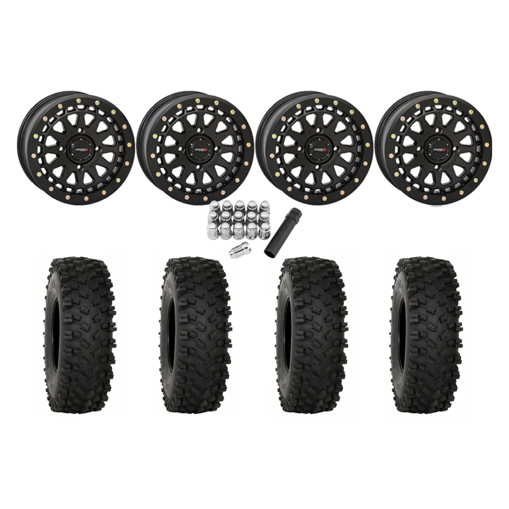 System 3 ATX470 32x10-15 Tires on SB-6 Matte Black Beadlock Wheels, complete kit
