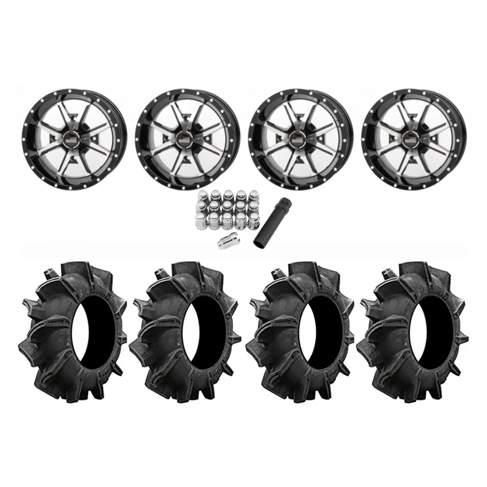 Assassinator Mud Tires 28x8-14 on Frontline 556 Machined Wheels, complete kit