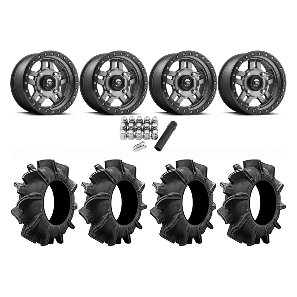 Assassinator Mud Tires 32x8-14 on Fuel Anza D558 Wheels, complete kit