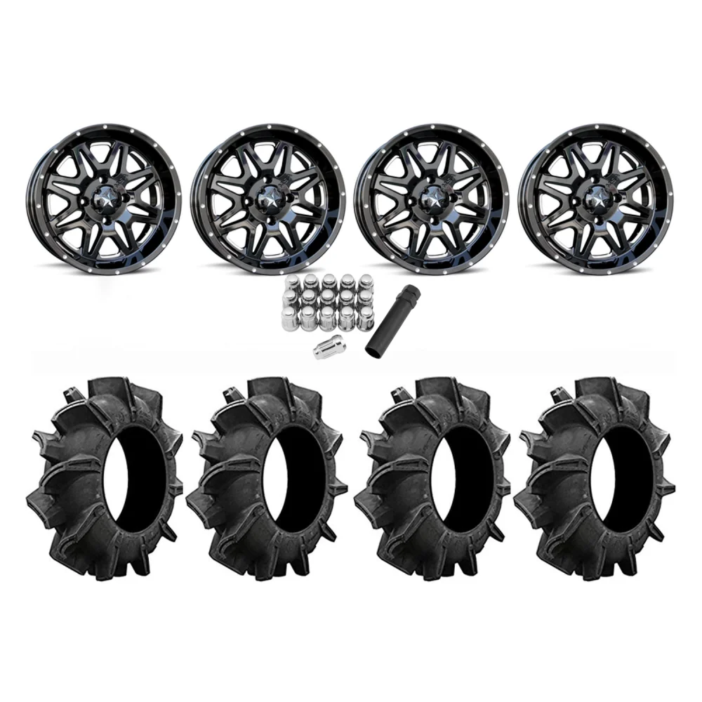 Assassinator Mud Tires 28x10-14 on MSA M26 Vibe Milled Wheels, complete kit