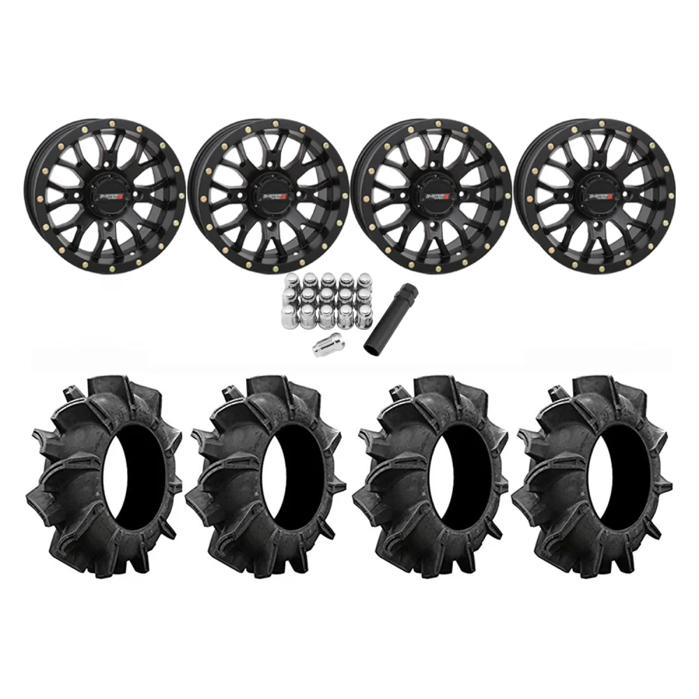 Assassinator Mud Tires 34x8-14 on ST-3 Matte Black Wheels, complete kit
