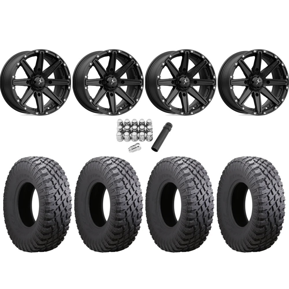 Atturo Trail Blade X/T 32x10-15 (8ply) Radial Tires on MSA M33 Clutch Satin Black Wheels, complete kit