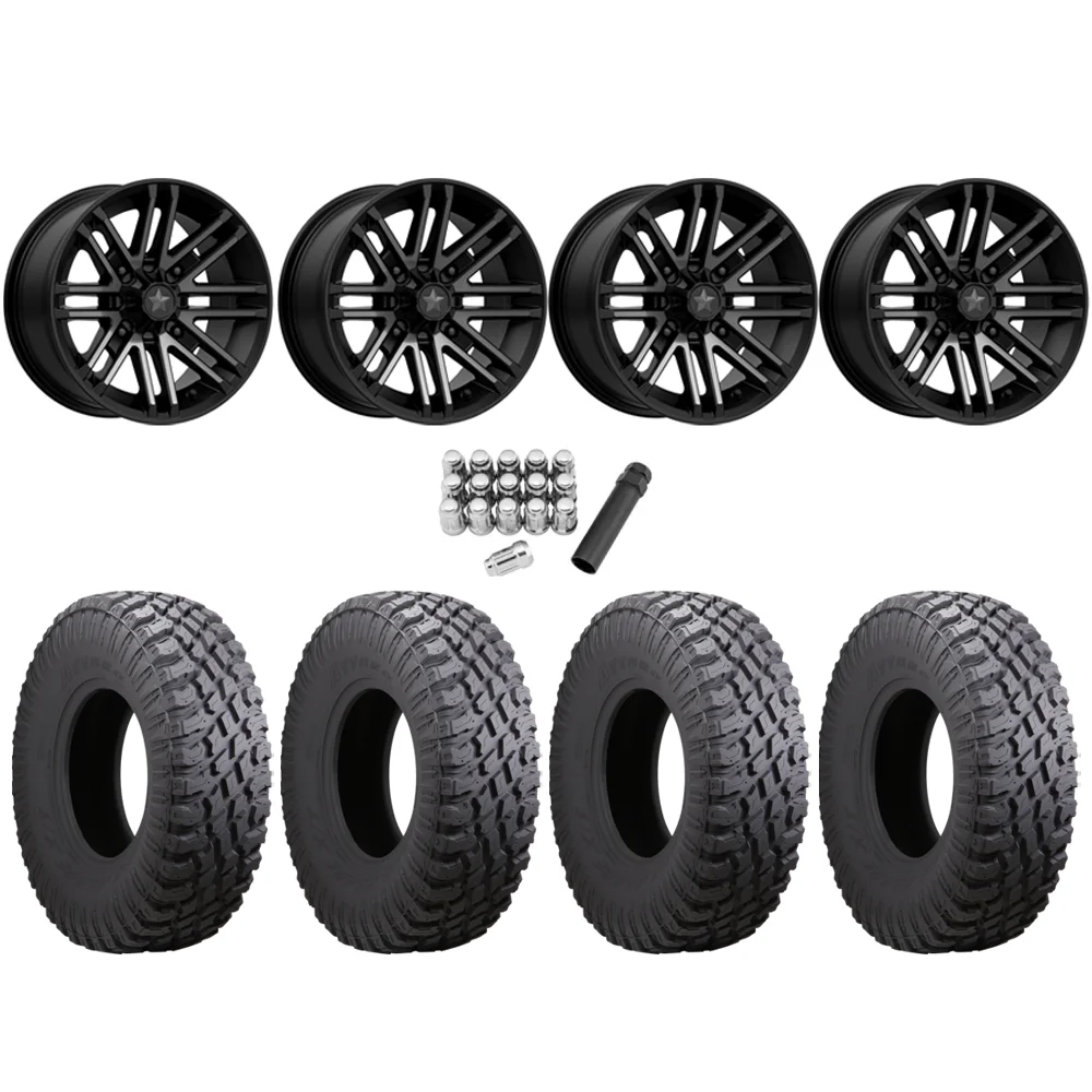 Atturo Trail Blade X/T 32x10-15 (8ply) Radial Tires on MSA M40 Rogue Titanium Tint Wheels, complete kit