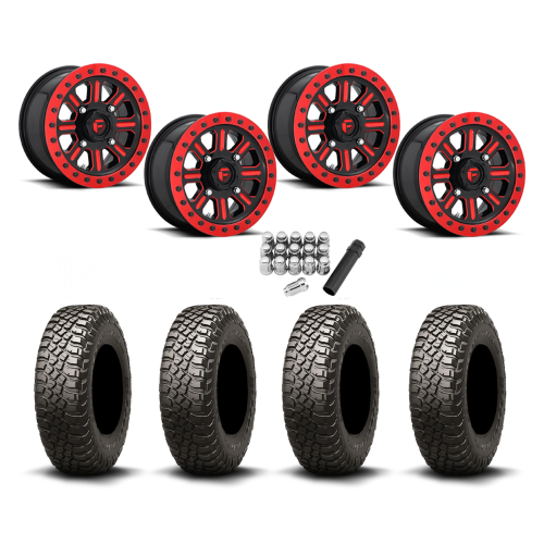 BFGoodrich Mud-Terrain KM3 30x10-15 (8ply) Radial Tires on Fuel Hardline Gloss Black with Candy Red Beadlock Wheels