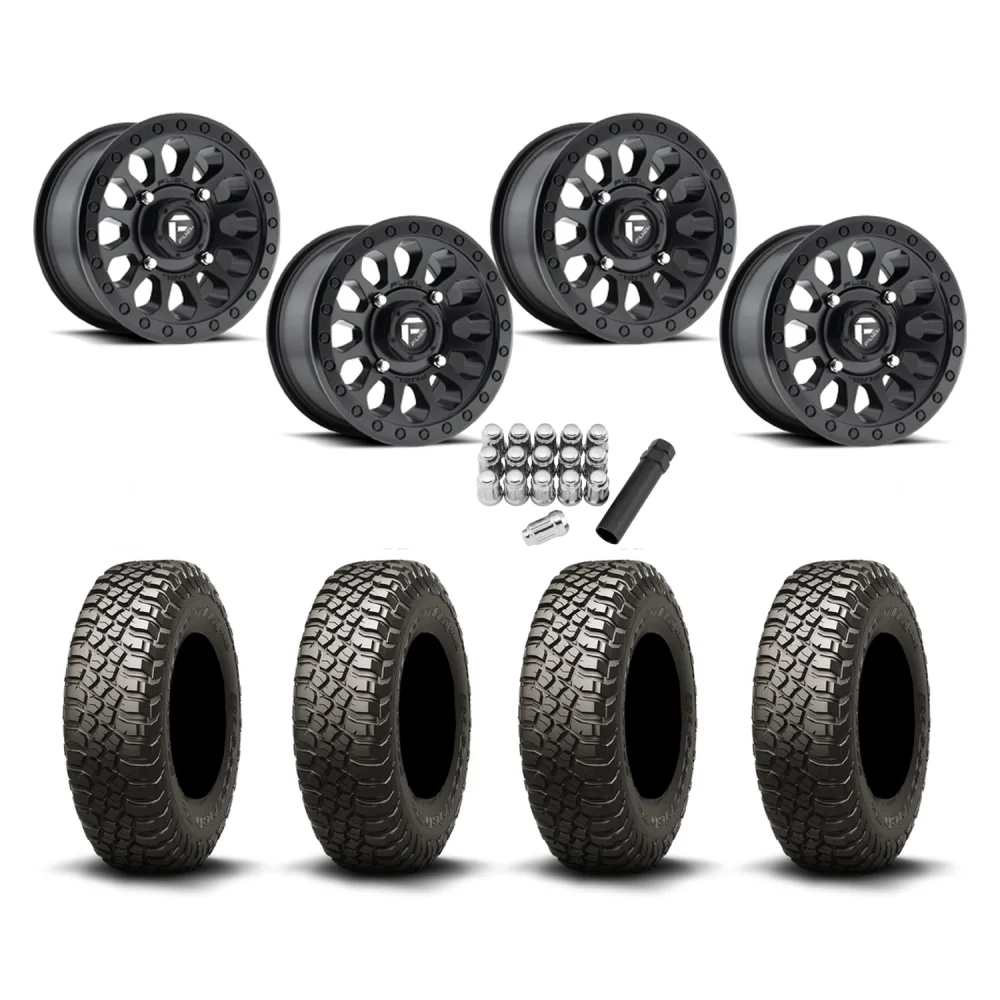 BFGoodrich Mud-Terrain KM3 30x10-15 (8ply) Radial Tires on Fuel Vector Matte Black Wheels, complete kit