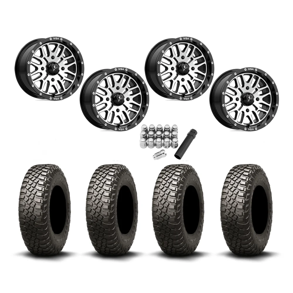 BFGoodrich Mud-Terrain KM3 30x10-15 (8ply) Radial Tires on MSA M38 Brute Wheels, complete kit