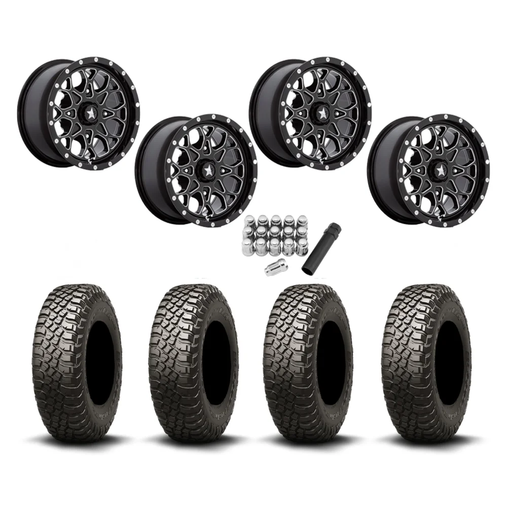 BFGoodrich Mud-Terrain KM3 28x10-14 Tires on MSA M45 Portal Gloss Black Milled Wheels, complete kit