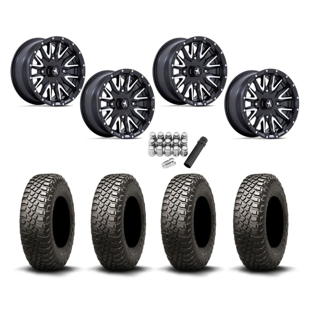BFGoodrich Mud-Terrain KM3 32x10-15 Tires on MSA M49 Creed Matte Black & Machined Wheels, complete kit