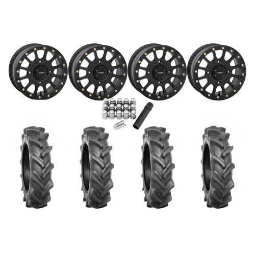 BKT AT 171 28x9-14 Tires on SB-5 Matte Black Beadlock Wheels BKT AT 171 28x9-14 Tires on SB-5 Matte Black Beadlock Wheels