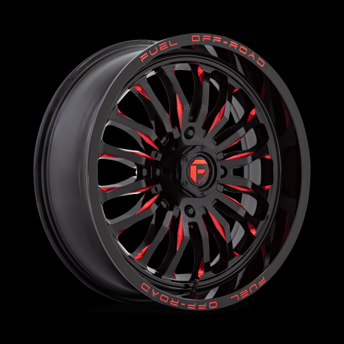 BKT AT 171 35x10-18 Tires on Fuel Arc Gloss Black Milled Red Wheels BKT AT 171 35x10-18 Tires on Fuel Arc Gloss Black Milled Red Wheels