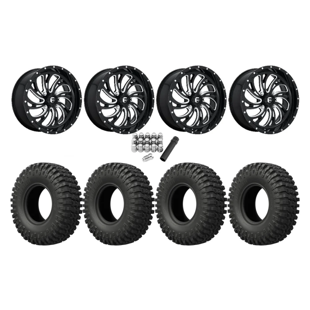 EFX MotoCrusher 40x10-18 Tires on Fuel Kompressor Gloss Black Milled Wheels, complete kit