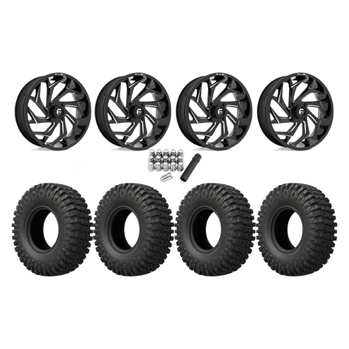 EFX MotoCrusher 40x10-18 Tires on Fuel Reaction Gloss Black Milled Wheels