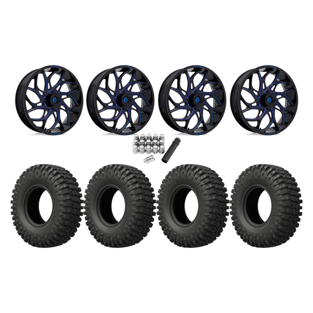 EFX MotoCrusher 40x10-18 Tires on Fuel Runner Candy Blue Wheels, complete kit
