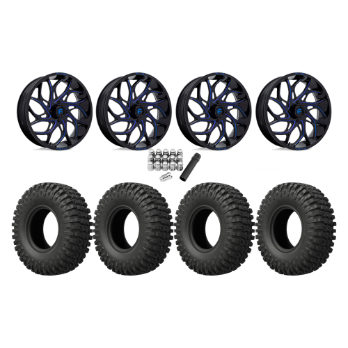 EFX MotoCrusher 37x10-18 Tires on Fuel Runner Candy Blue Wheels