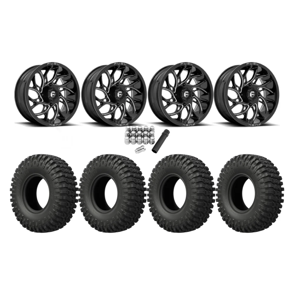 EFX MotoCrusher 37x10-18 Tires on Fuel Runner Gloss Black Milled Wheels, complete kit