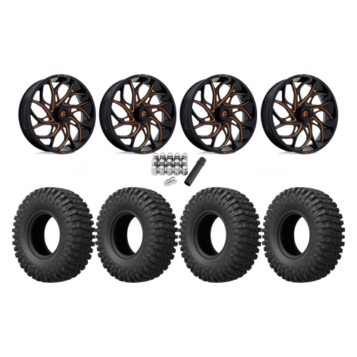 EFX MotoCrusher 37x10-18 Tires on Fuel Runner Candy Orange Wheels