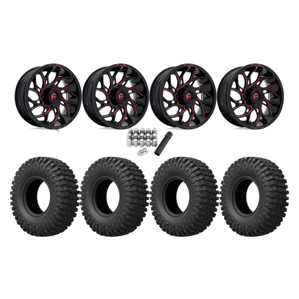 EFX MotoCrusher 37x10-18 Tires on Fuel Runner Candy Red Wheels, complete kit