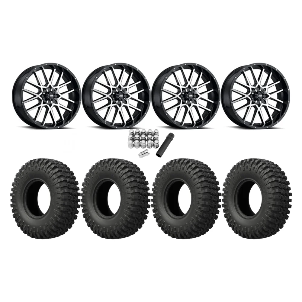 EFX MotoCrusher 37x10-18 Tires on ITP Hurricane Machined Wheels, complete kit