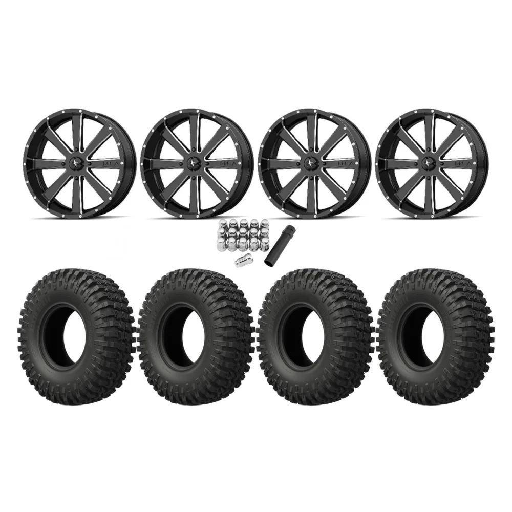 EFX MotoCrusher 40x10-18 Tires on MSA M34 Flash Gloss Black Milled Wheels, complete kit
