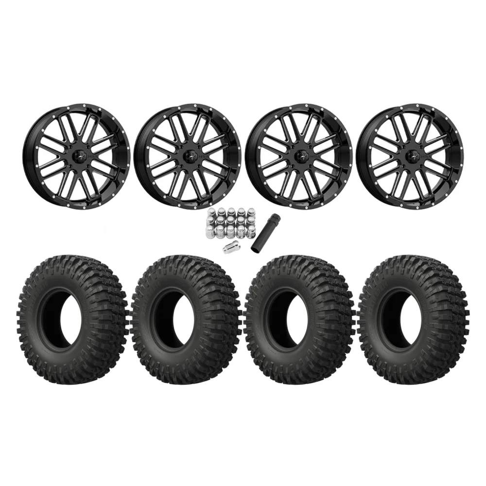 EFX MotoCrusher 40x10-18 Tires on MSA M35 Bandit Gloss Black Milled Wheels, complete kit
