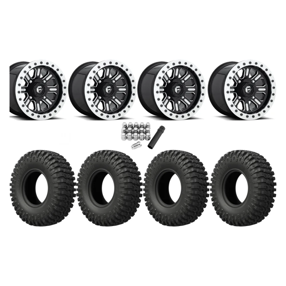 EFX MotoCrusher 32x10-15 Tires on Fuel Hardline Gloss Black Milled Beadlock Wheels, complete kit