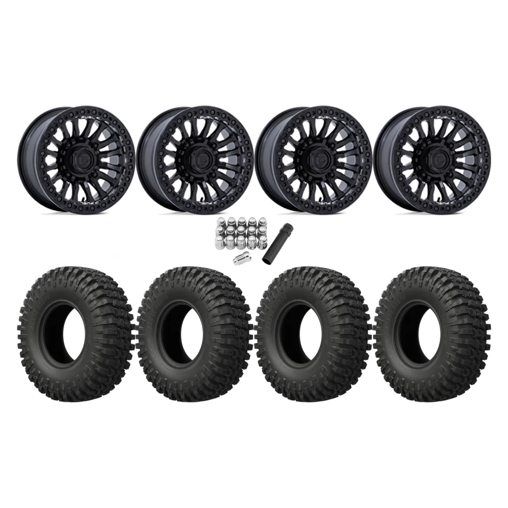 EFX MotoCrusher 35x10-15 Tires on Fuel Rincon Blackout Beadlock Wheels, complete kit