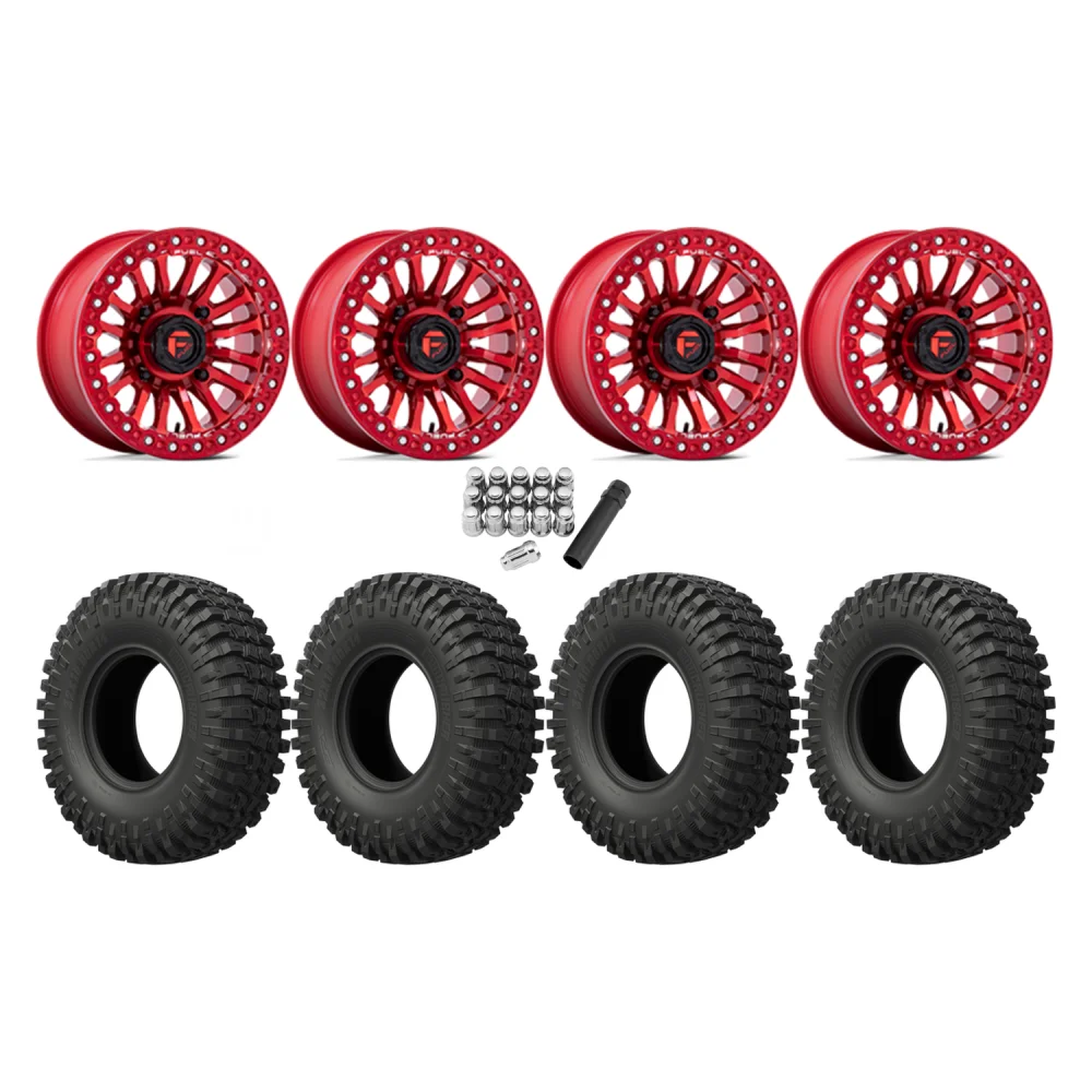 EFX MotoCrusher 33x10-15 Tires on Fuel Rincon Candy Red Beadlock Wheels, complete kit