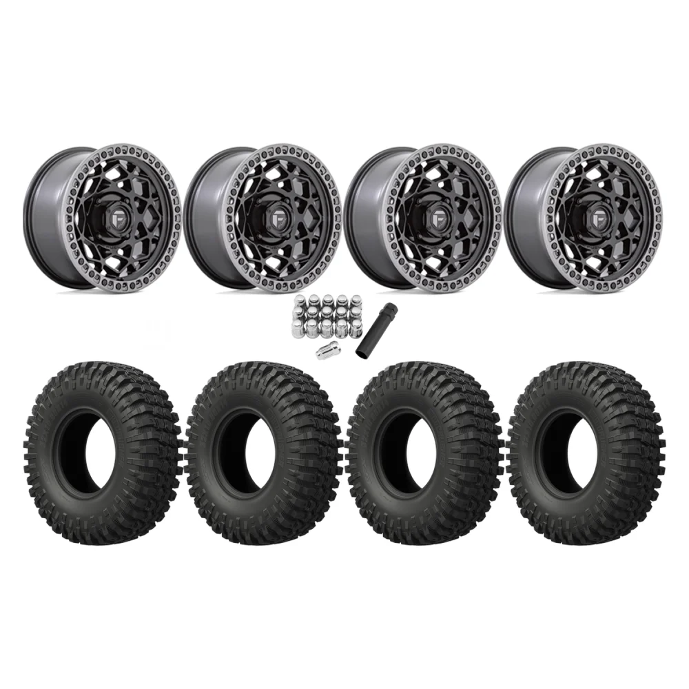 EFX MotoCrusher 32x10-15 Tires on Fuel Unit Matte Black Wheels, complete kit