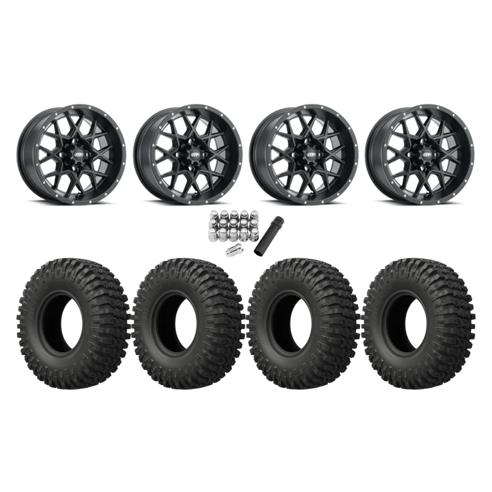 EFX MotoCrusher 32x10-15 Tires on ITP Hurricane Satin Black Wheels, complete kit