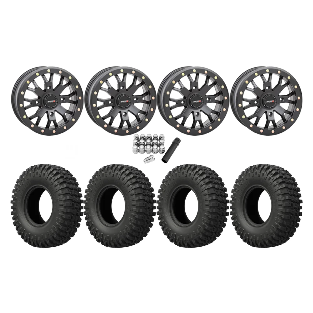 EFX MotoCrusher 32x10-15 Tires on ST-3 Matte Black Wheels, complete kit