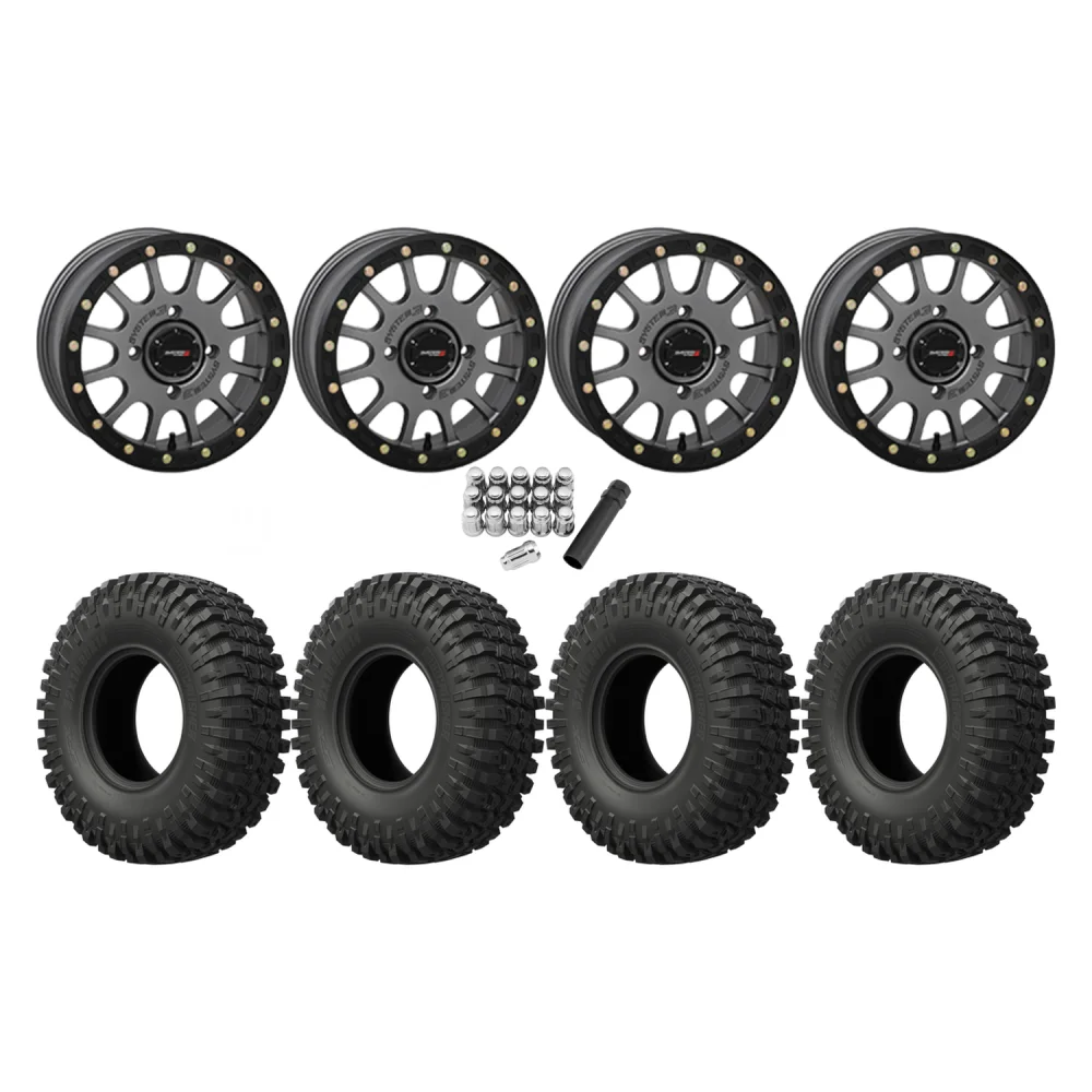 EFX MotoCrusher 32x10-15 Tires on SB-5 Gunmetal Grey Beadlock Wheels, complete kit