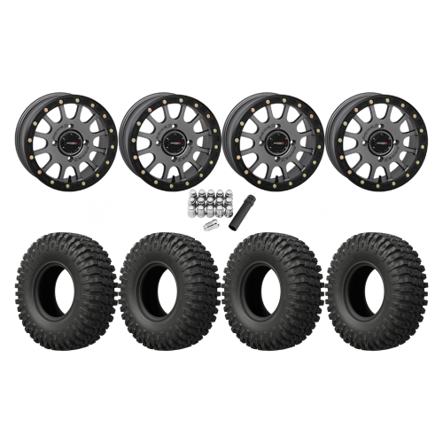 EFX MotoCrusher 33x10-15 Tires on SB-5 Gunmetal Grey Beadlock Wheels