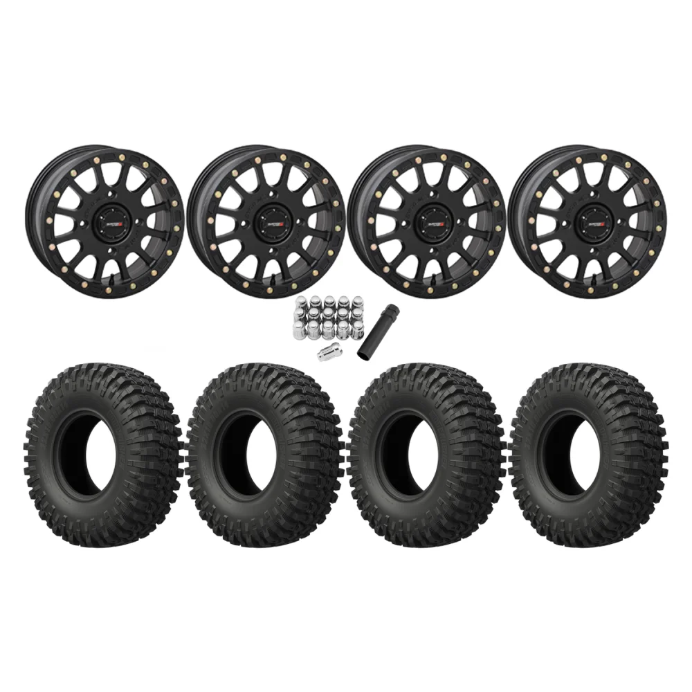 EFX MotoCrusher 32x10-15 Tires on SB-5 Matte Black Beadlock Wheels, complete kit