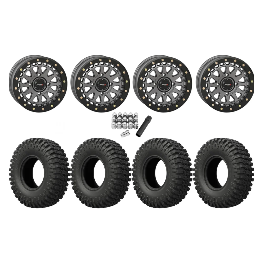 EFX MotoCrusher 32x10-15 Tires on SB-6 Gunmetal Grey Beadlock Wheels, complete kit