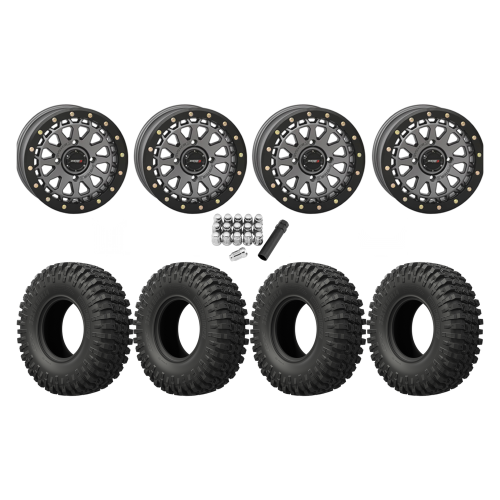 EFX MotoCrusher 32x10-15 Tires on SB-6 Gunmetal Grey Beadlock Wheels