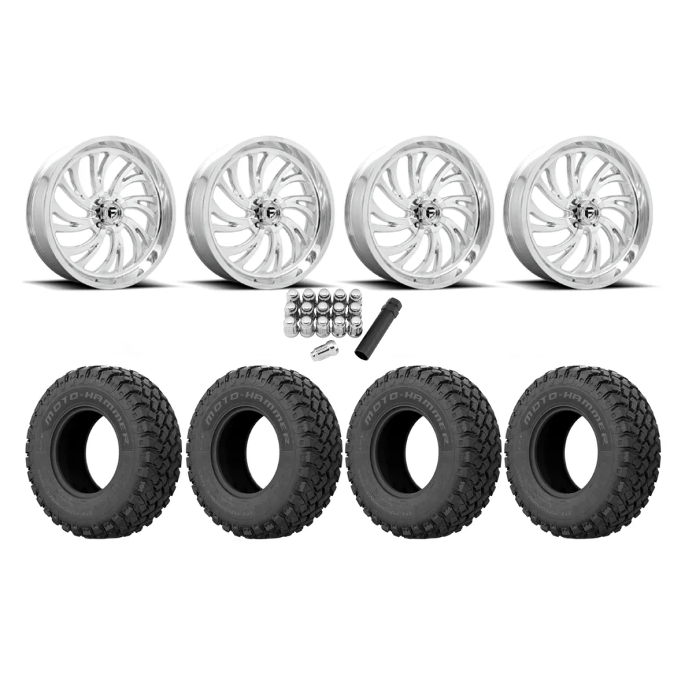 EFX MotoHammer 34x10-20 Tires on Fuel Kompressor Polished Wheels, complete kit
