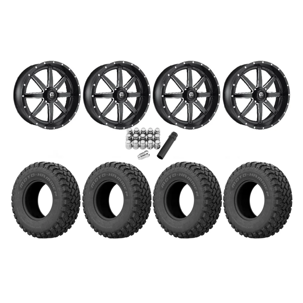 EFX MotoHammer 33x10-18 Tires on Fuel Maverick Matte Black Milled Wheels, complete kit