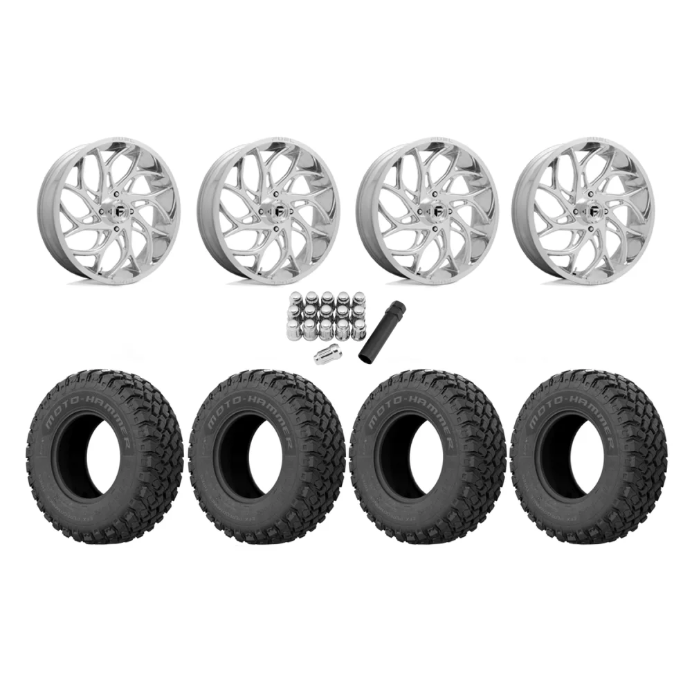 EFX Motohammer 34x10-20 Tires on Fuel Runner Polished Wheels, complete kit