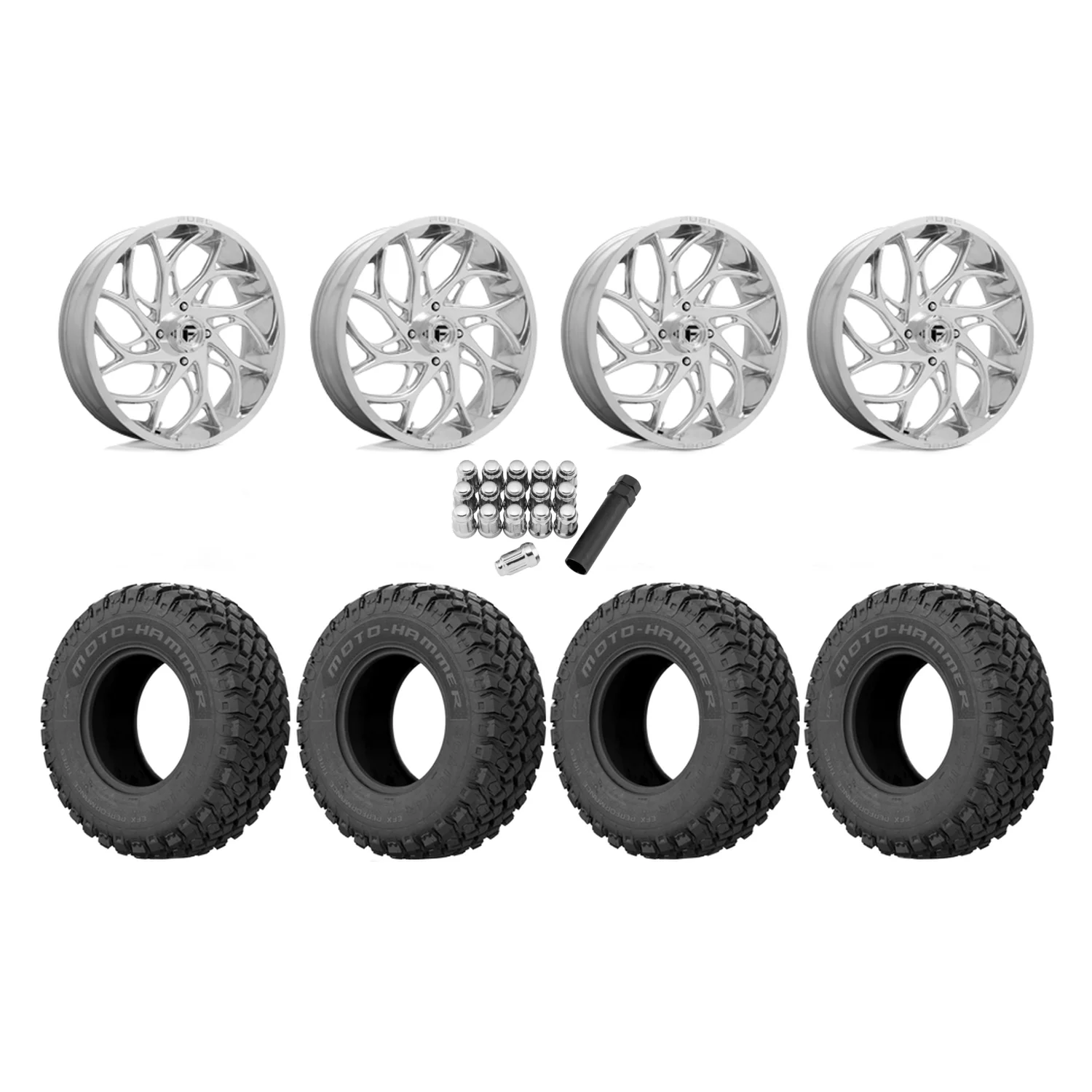 EFX Motohammer 34x10-20 tires on Fuel Runner polished wheels